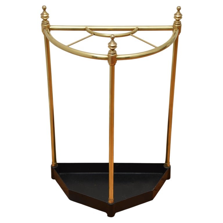 Unusual Vintage Brass Umbrella Stand Demi Lune